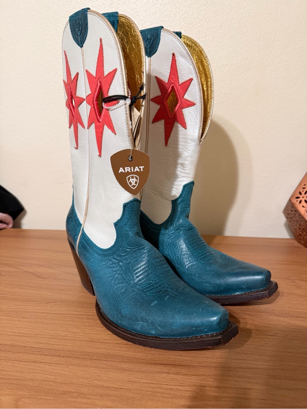 Ariat "Starlight" TealWhite & Red Star Cowboy Boots